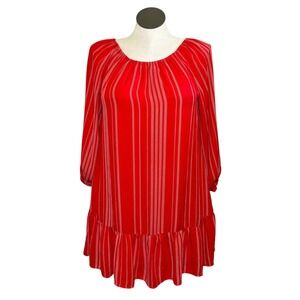 Copper Key Womens Red White Striped Ruffle Hem Shift Dress Large